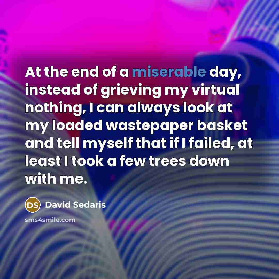 “At the end of a miserable day, instead of grieving…” quote by David Sedaris
