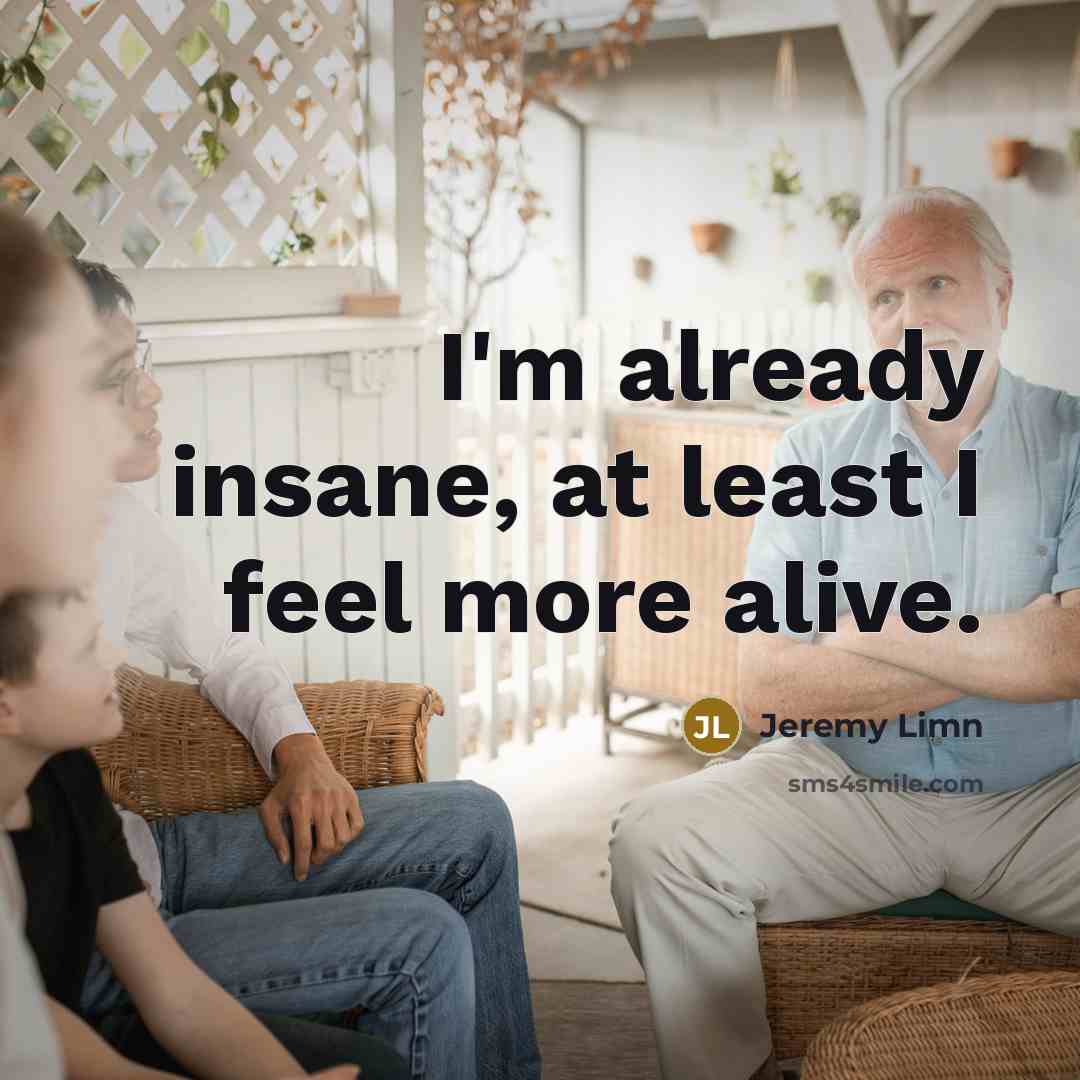 “I'm already insane, at least I feel more alive.…” quote by Jeremy Limn