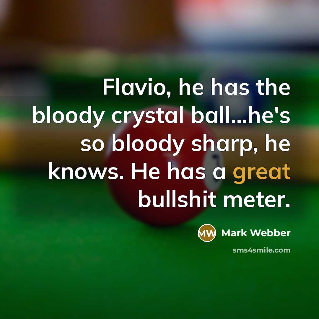 “Flavio, he has the bloody crystal ball...he's so bloody sharp,…” quote by Mark Webber