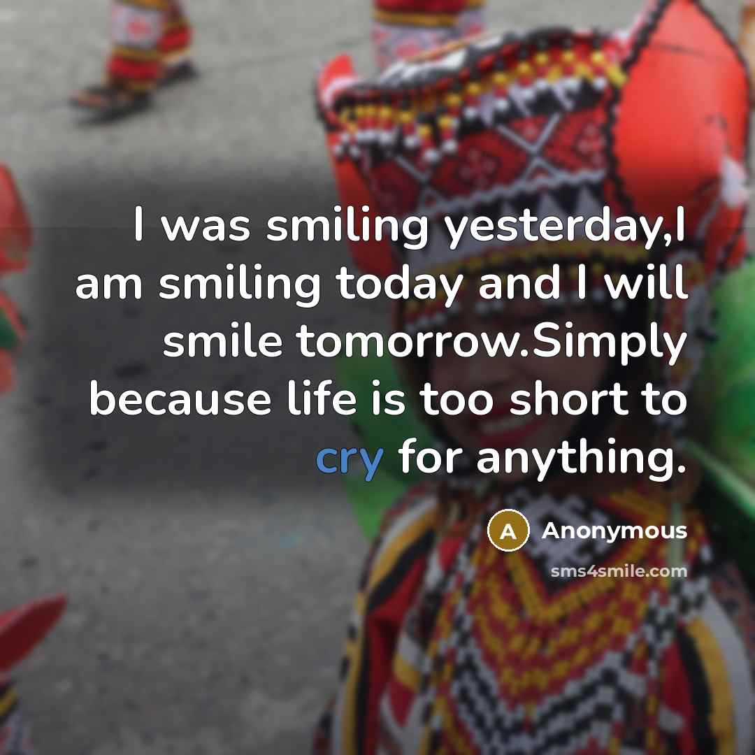 “I was smiling yesterday,I am smiling today and I will…” quote by Anonymous