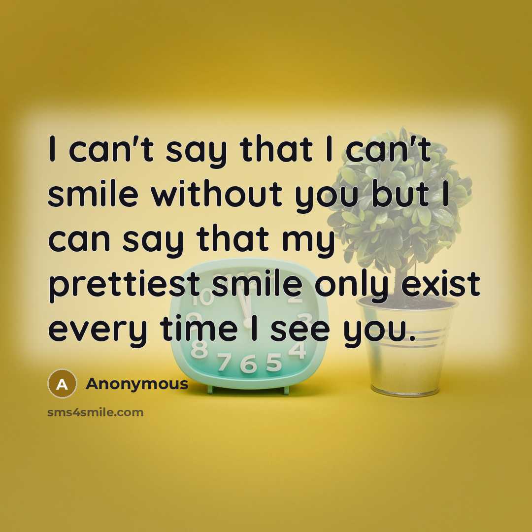 “I can't say that I can't smile without you but I can say that my prettiest smile only exist every time I see you.” quote by Anonymous