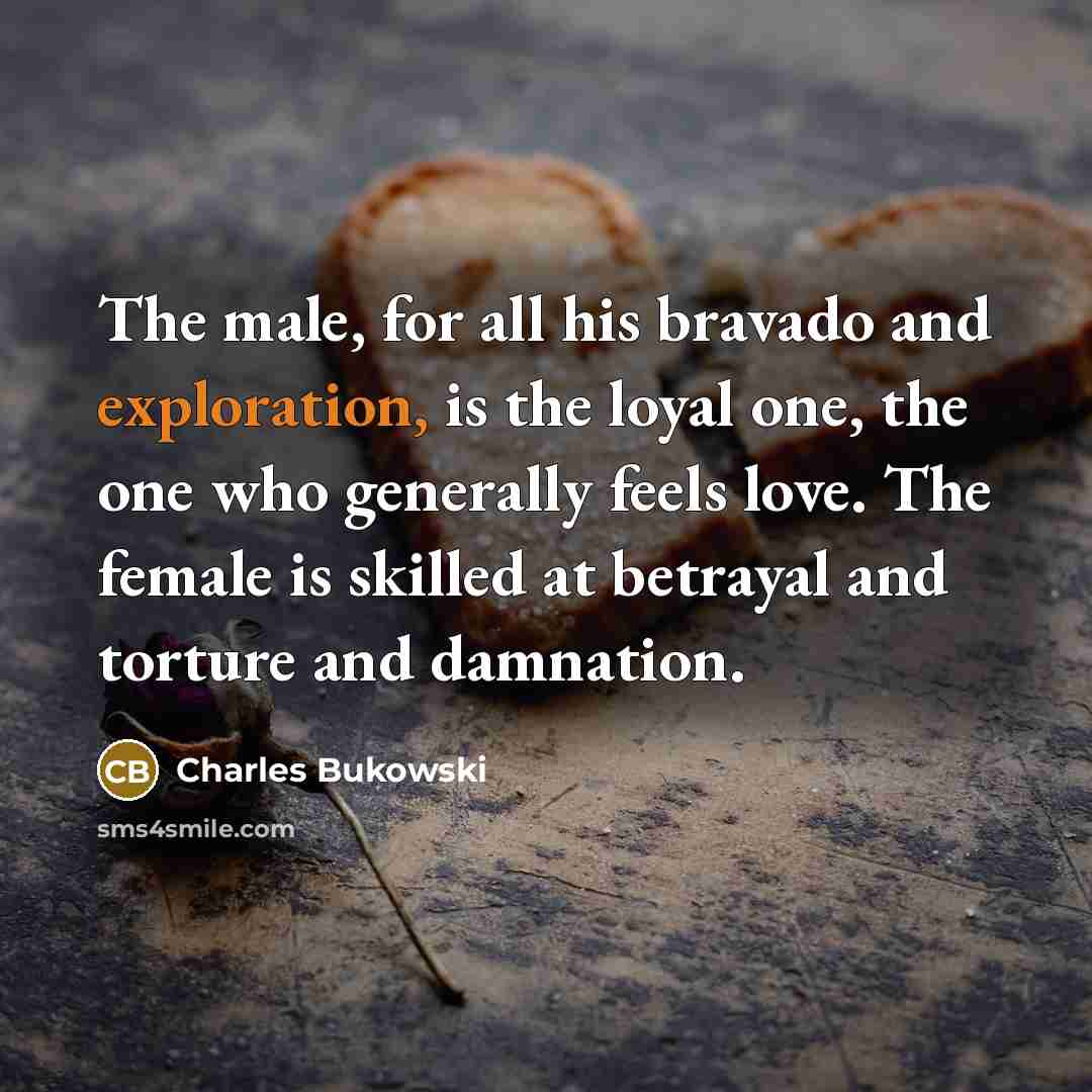 “The male, for all his bravado and exploration, is the…” quote by Charles Bukowski