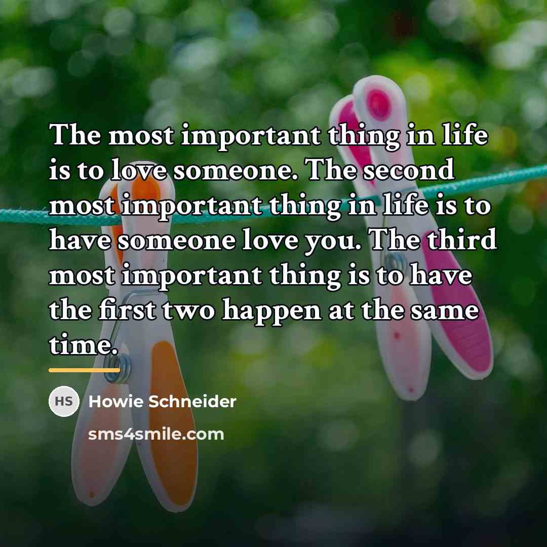 “The most important thing in life is to love someone.…” quote by Howie Schneider