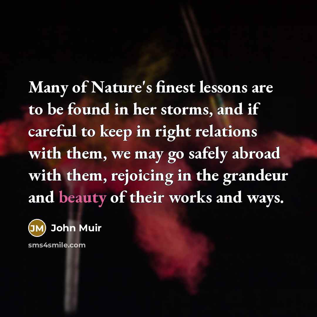 “Many of Nature's finest lessons are to be found in…” quote by John Muir