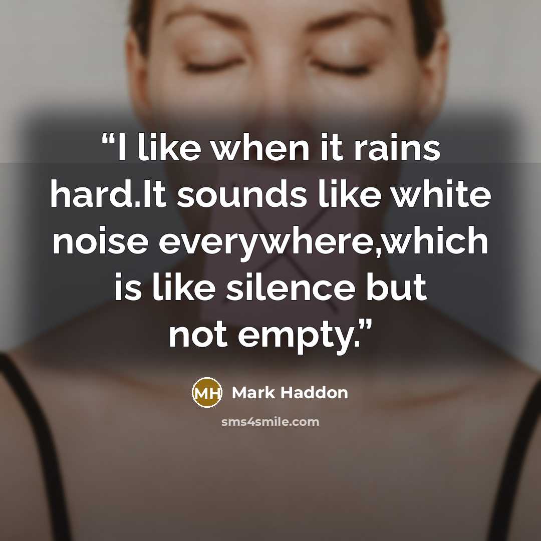 “I like when it rains hard.It sounds like white noise everywhere,which is like silence but not empty.” quote by Mark Haddon