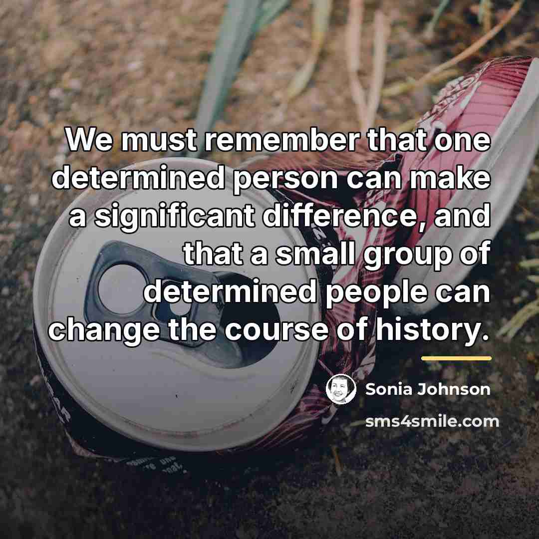 “We must remember that one determined person can make a…” quote by Sonia Johnson