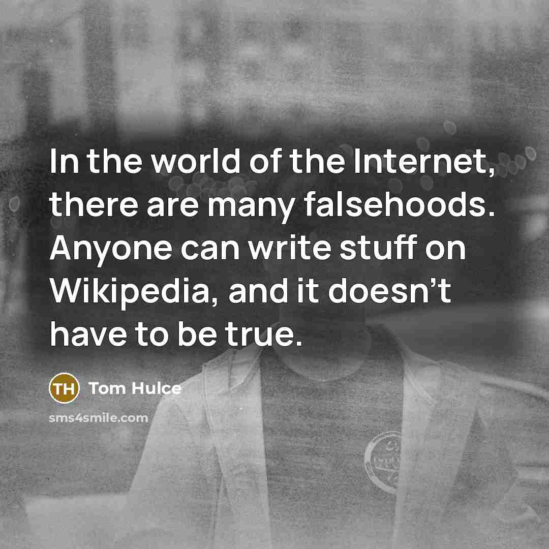 “In the world of the Internet, there are many falsehoods.…” quote by Tom Hulce