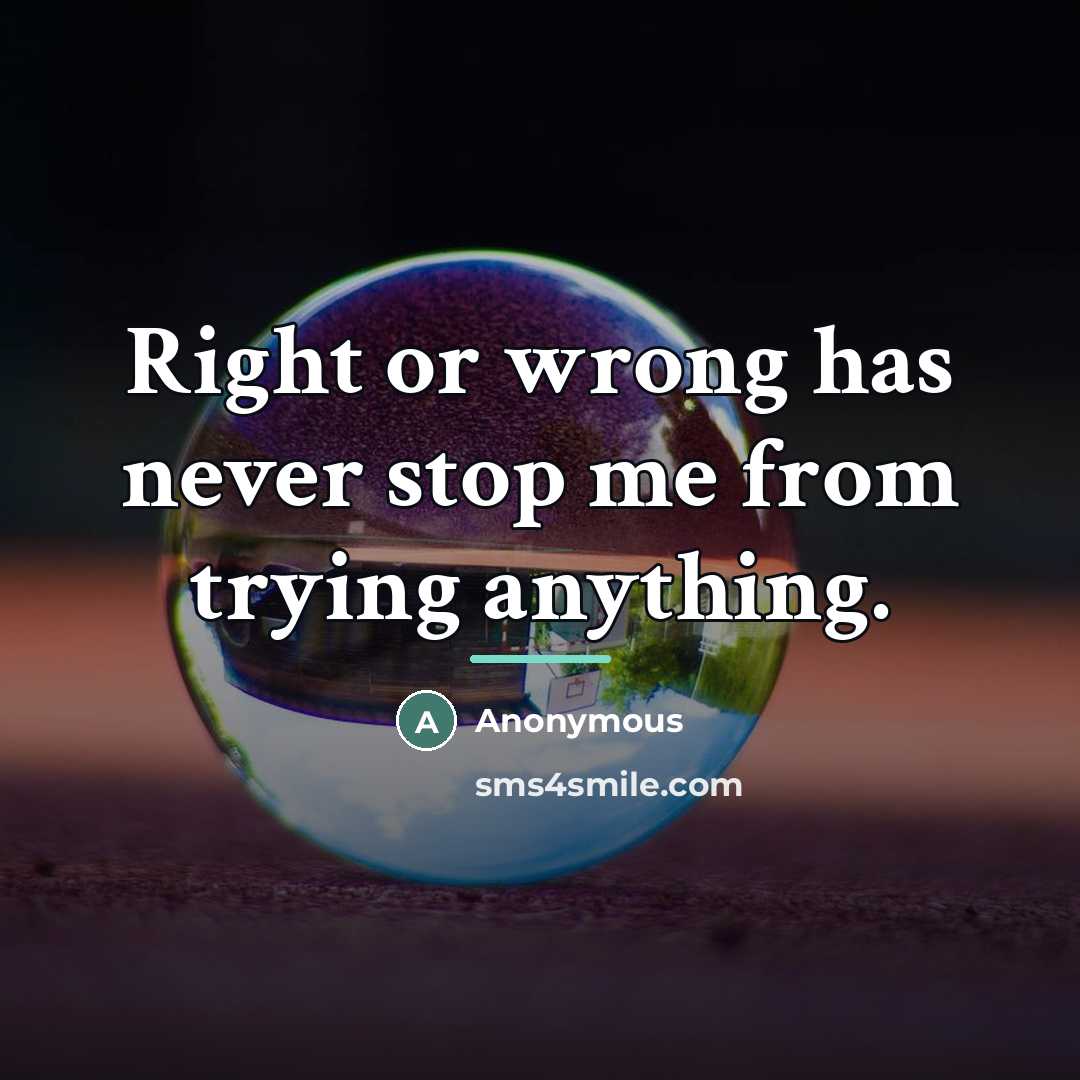 “Right or wrong has never stop me from trying anything.…” quote by Anonymous
