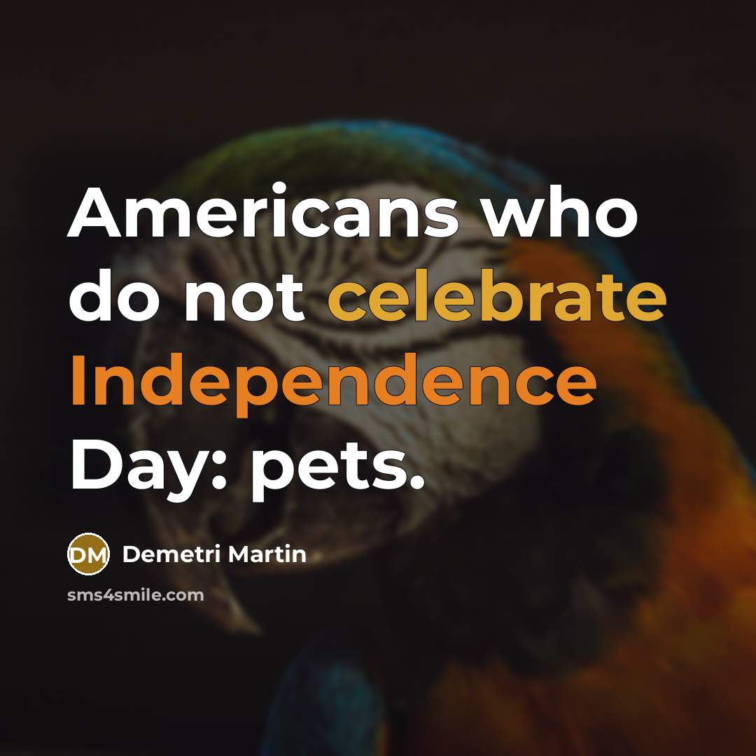 “Americans who do not celebrate Independence Day: pets.” quote by Demetri Martin