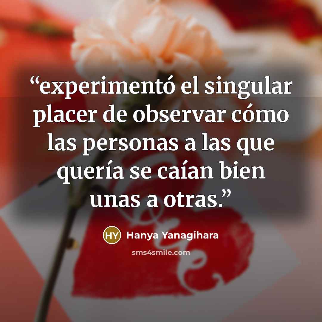 “experimentó el singular placer de observar cómo las personas a las que quería se caían bien unas a otras.” quote by Hanya Yanagihara