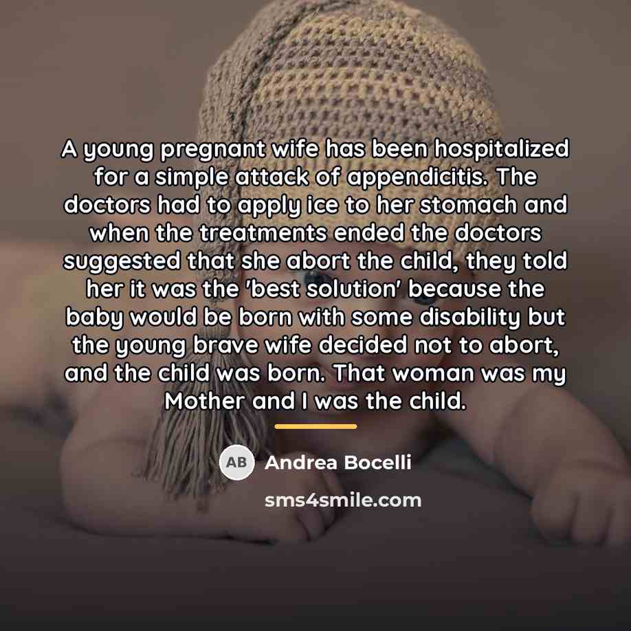 “A young pregnant wife has been hospitalized for a simple…” quote by Andrea Bocelli