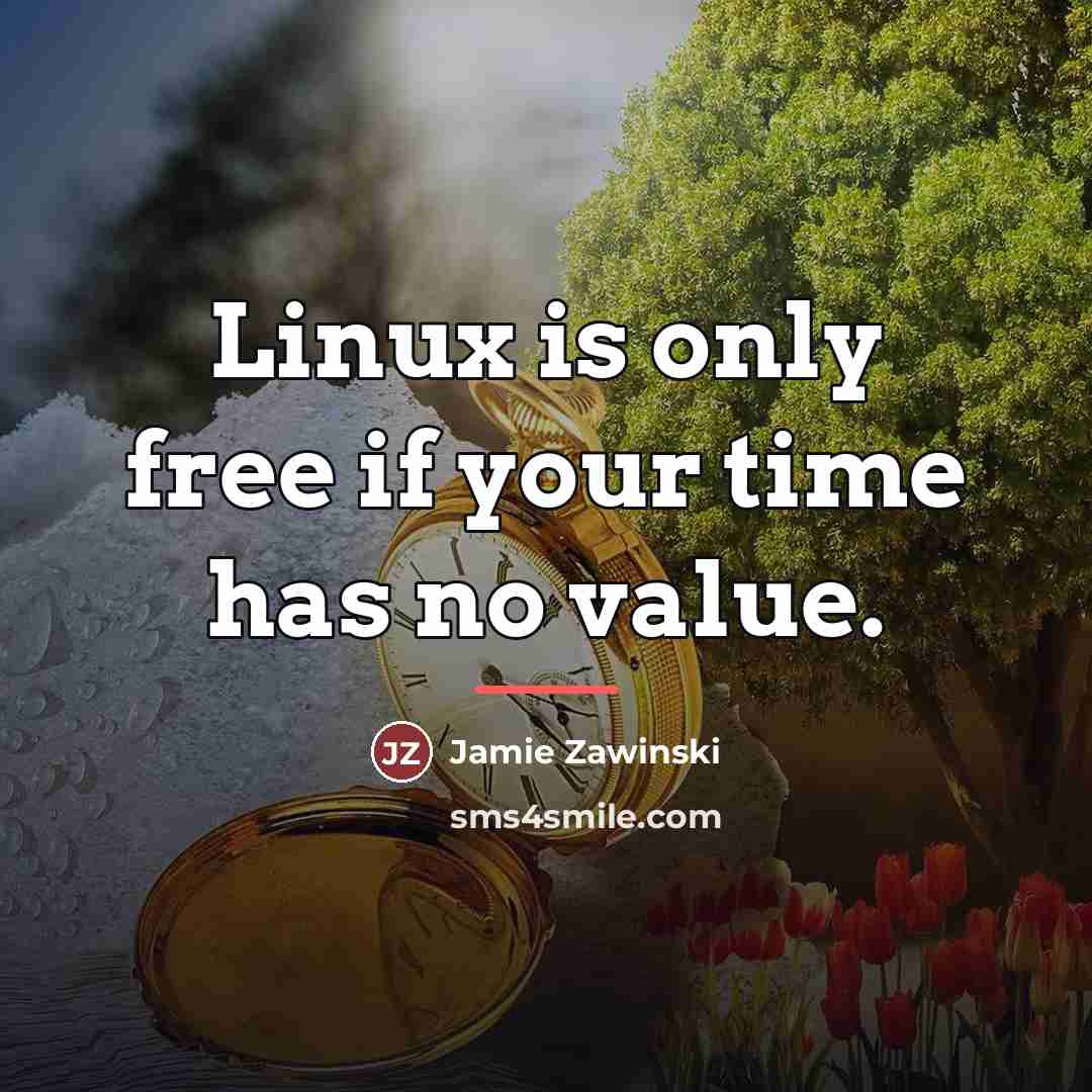 “Linux is only free if your time has no value.…” quote by Jamie Zawinski