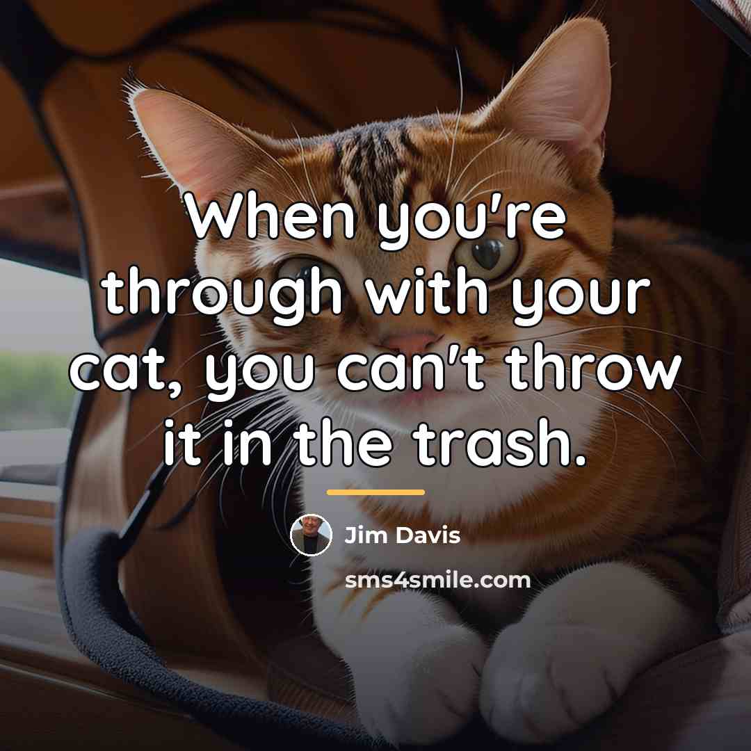 “When you're through with your cat, you can't throw it…” quote by Jim Davis