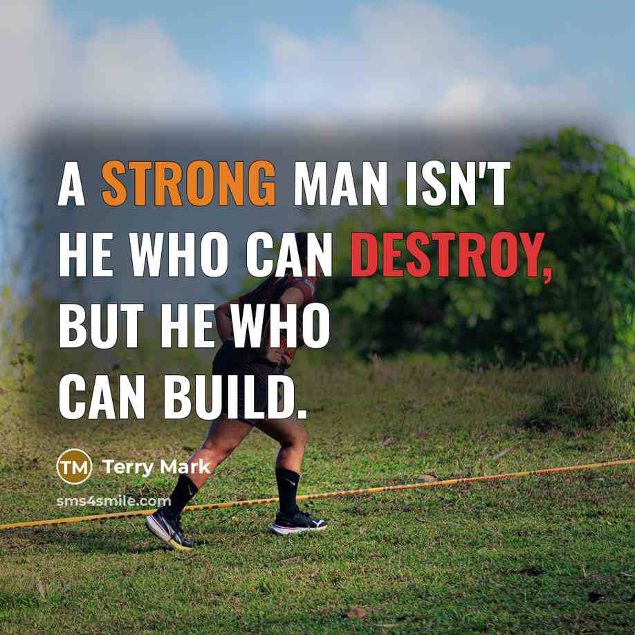 “A strong man isn't he who can destroy, but he who can build.” quote by Terry Mark