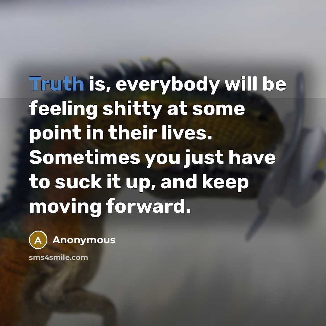 “Truth is, everybody will be feeling shitty at some point in their lives. Sometimes you just have to suck it up, and keep moving forward.” quote by Anonymous