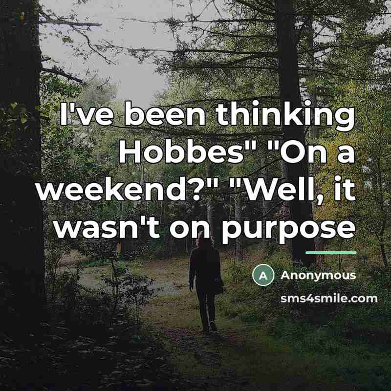 “I've been thinking Hobbes" "On a weekend?" "Well, it wasn't…” quote by Anonymous