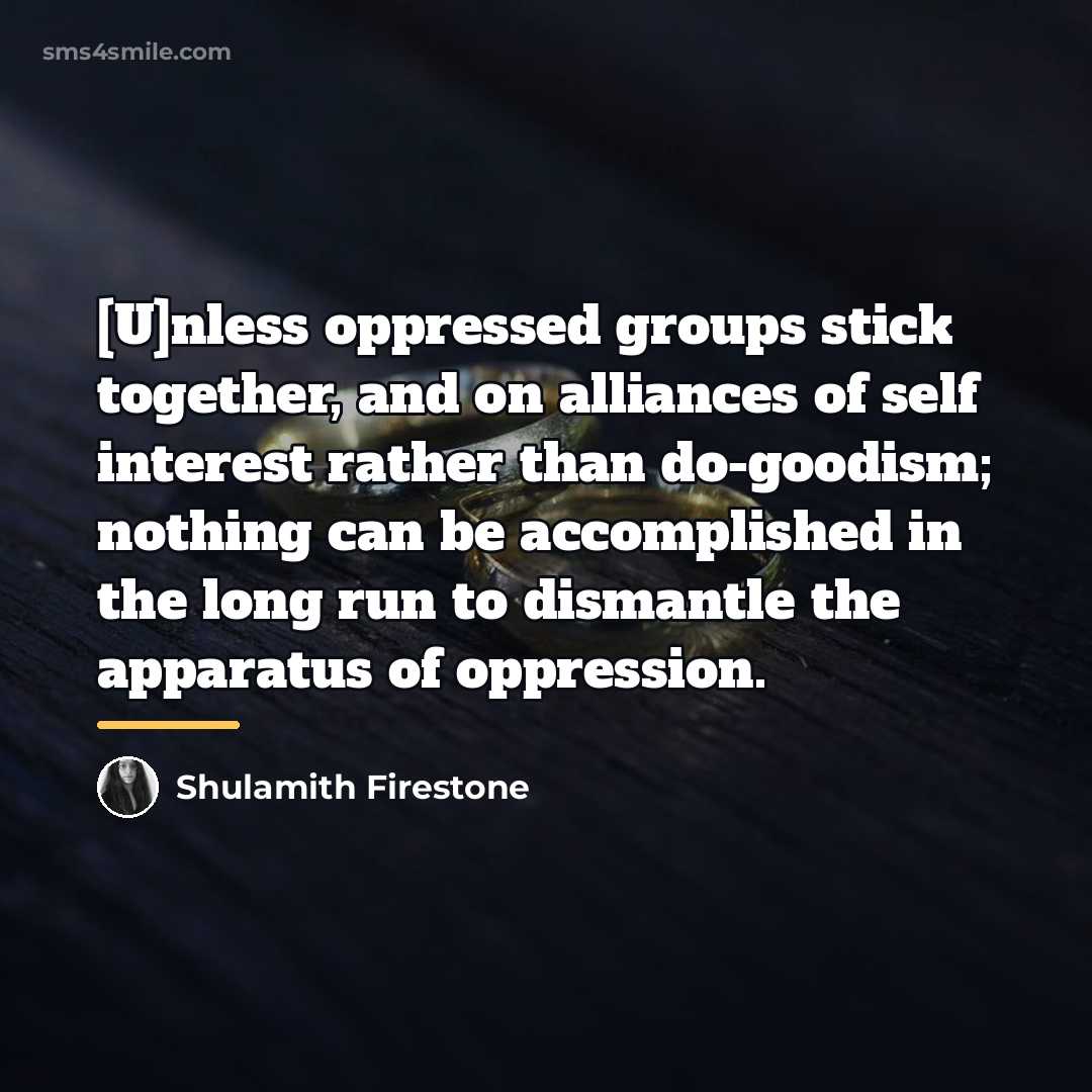 “[U]nless oppressed groups stick together, and on alliances of self…” quote by Shulamith Firestone