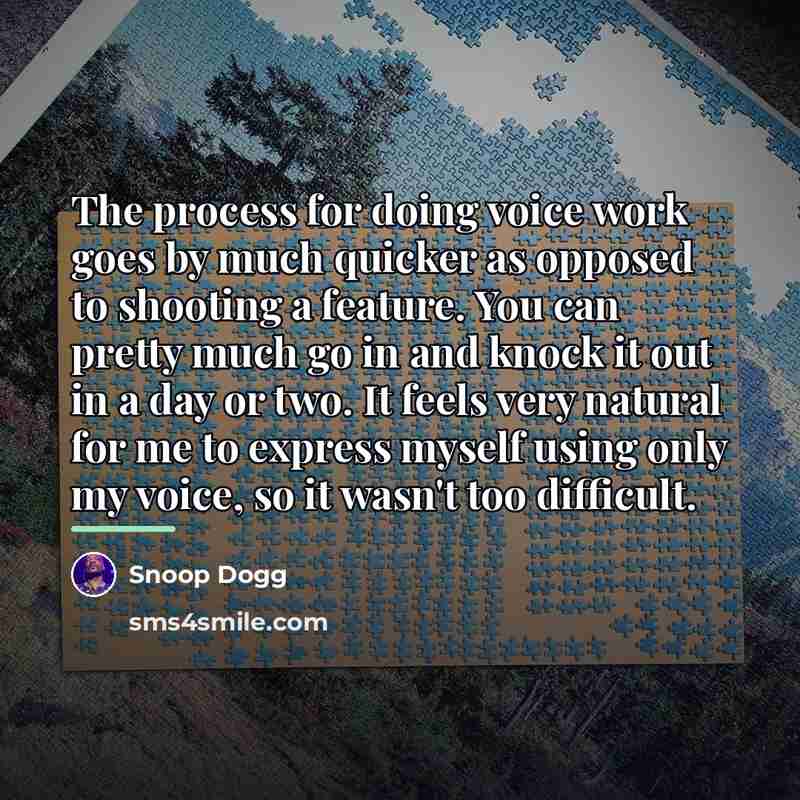 “The process for doing voice work goes by much quicker…” quote by Snoop Dogg