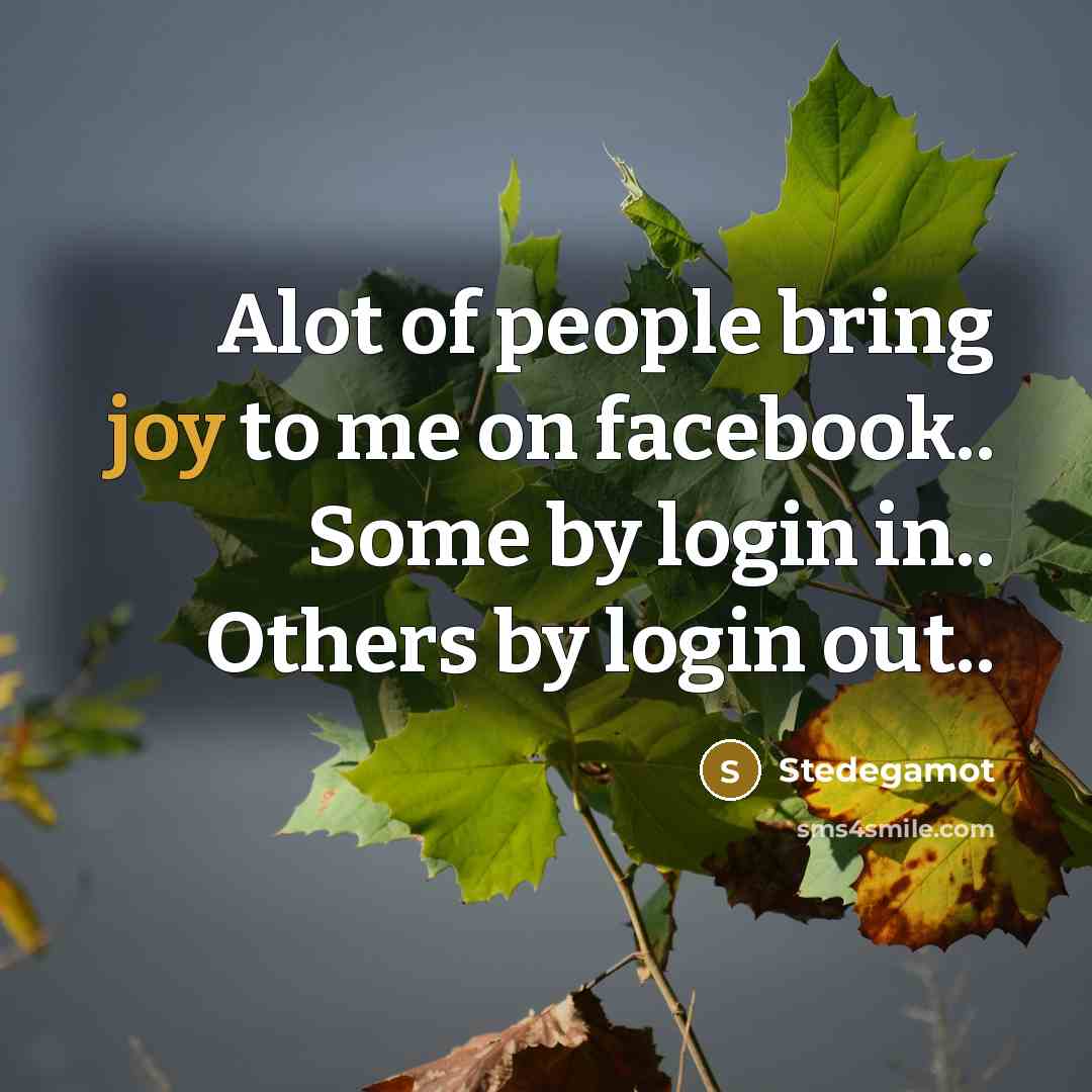 “Alot of people bring joy to me on facebook.. Some by login in.. Others by login out..” quote by Stedegamot