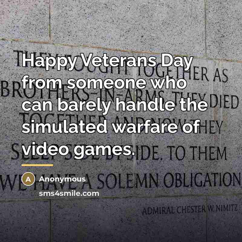 “Happy Veterans Day from someone who can barely handle the…” quote by Anonymous