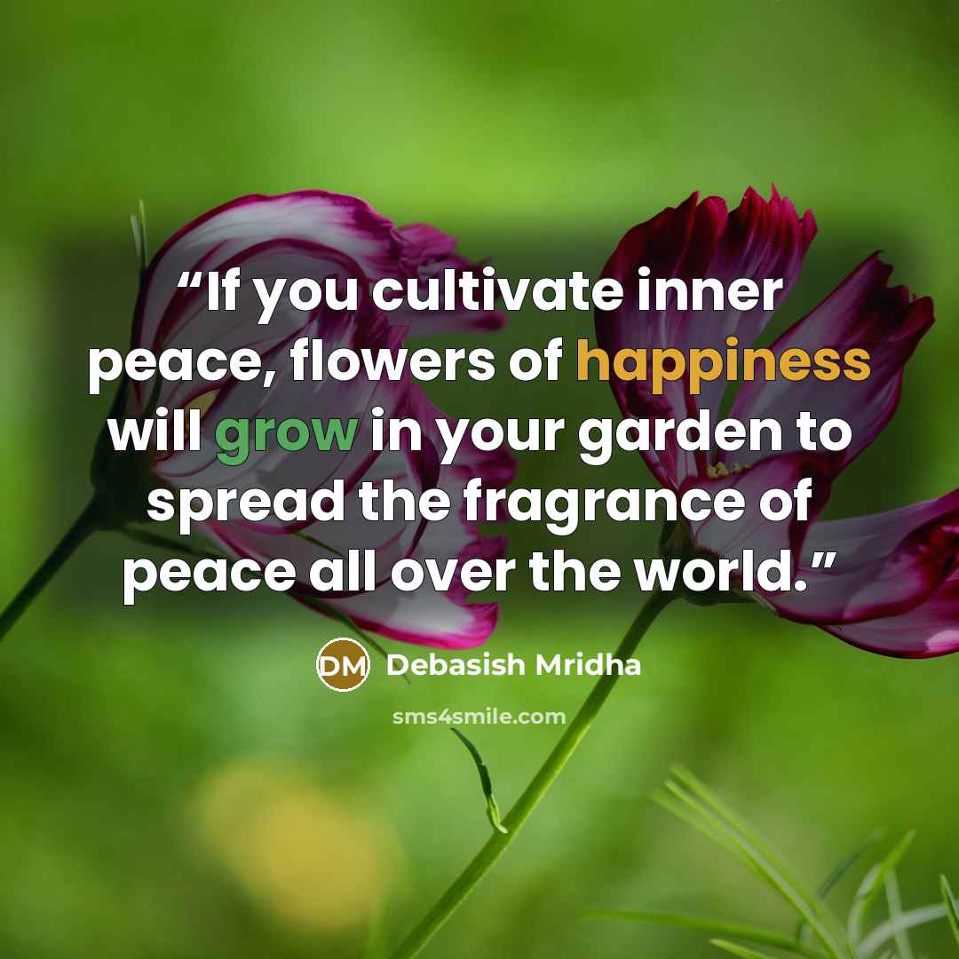 “If you cultivate inner peace, flowers of happiness will grow in your garden to spread the fragrance of peace all over the world.” quote by Debasish Mridha