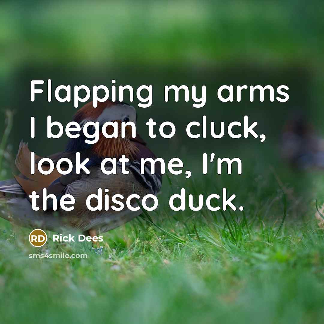 “Flapping my arms I began to cluck, look at me,…” quote by Rick Dees