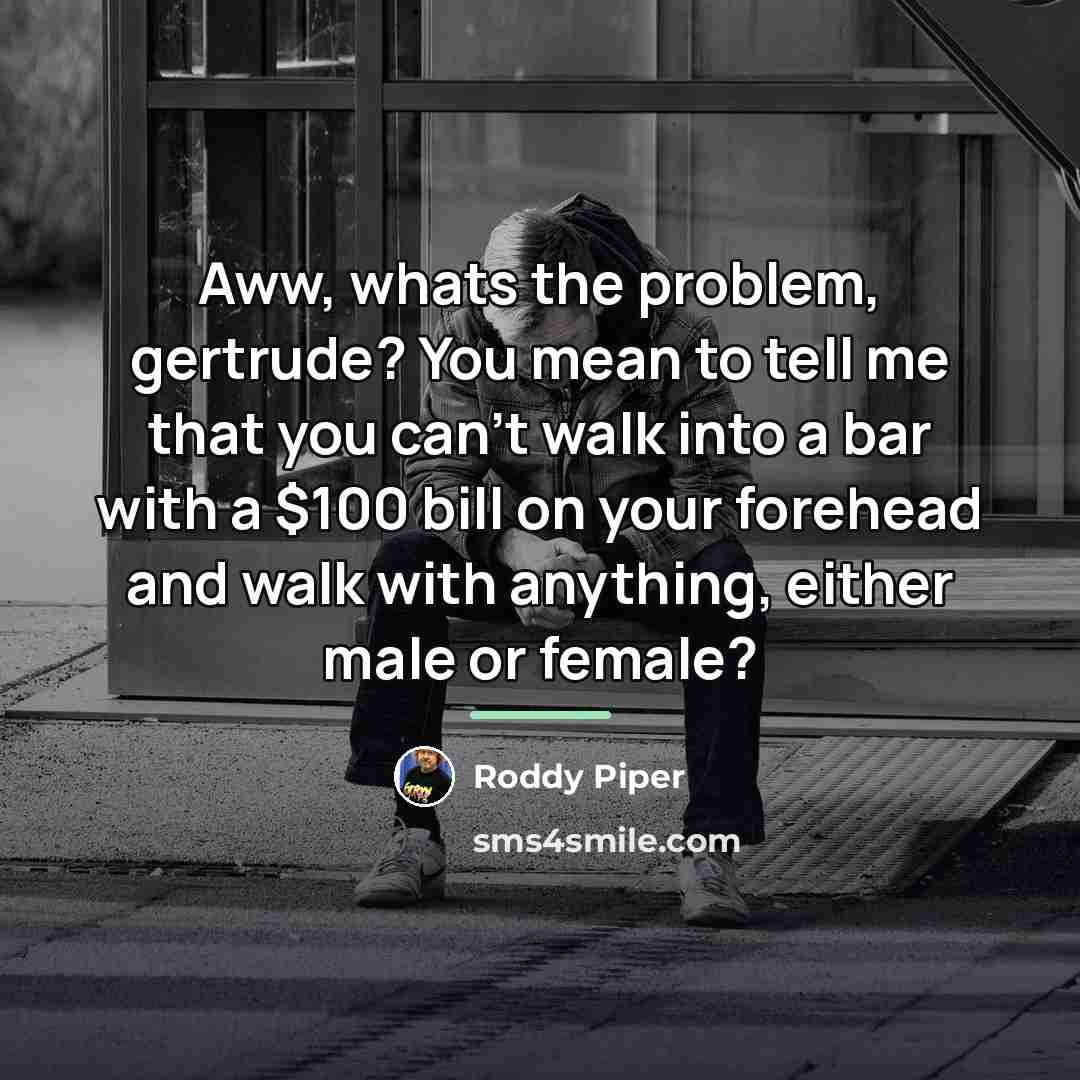 “Aww, whats the problem, gertrude? You mean to tell me…” quote by Roddy Piper