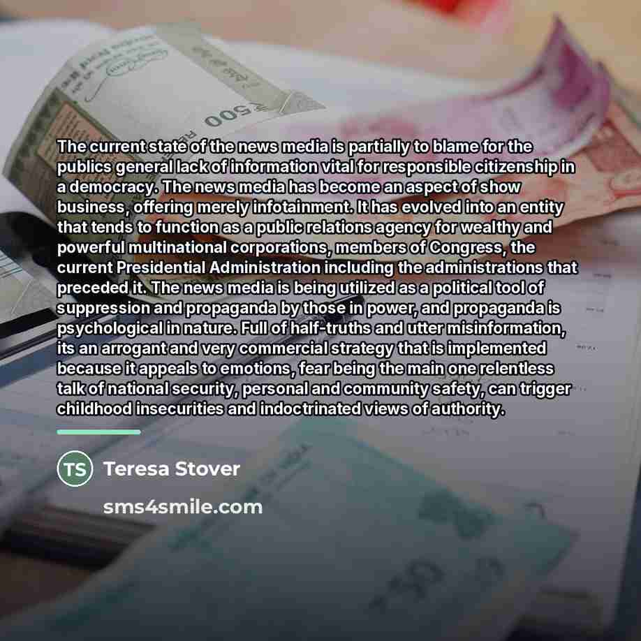 “The current state of the news media is partially to…” quote by Teresa Stover