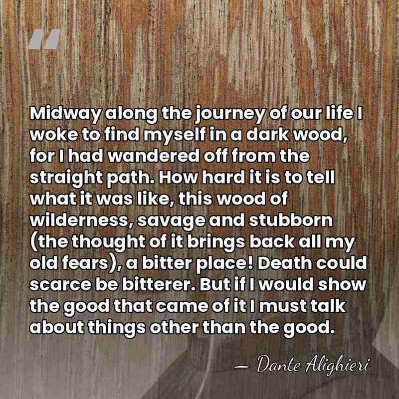 Midway along the journey of our life I woke to find myself&hellip; - Dante Alighieri