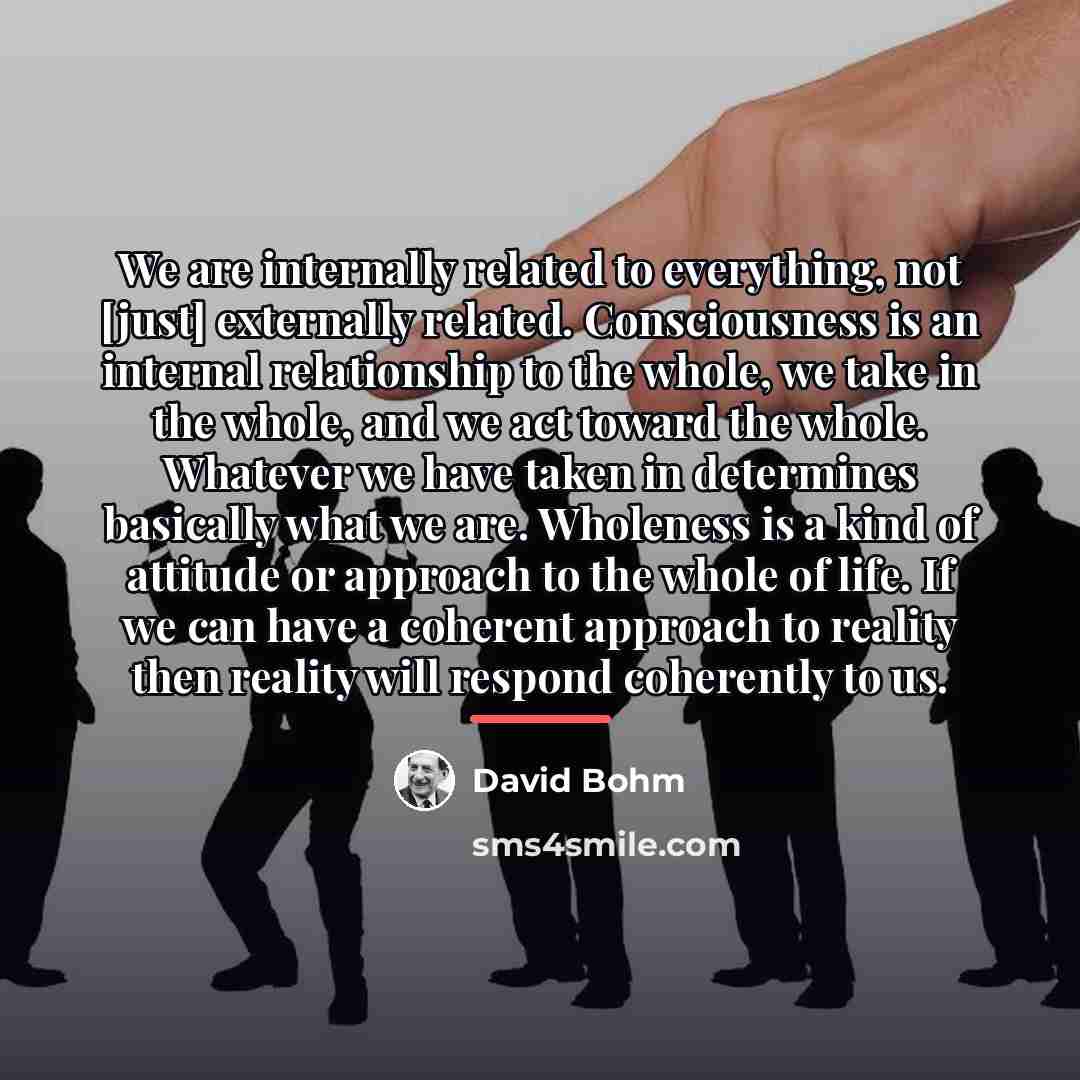 “We are internally related to everything, not [just] externally related.…” quote by David Bohm