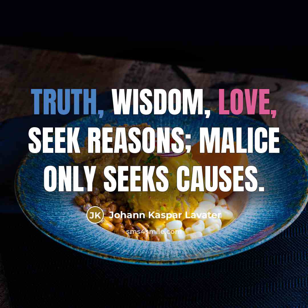 “Truth, wisdom, love, seek reasons; malice only seeks causes.…” quote by Johann Kaspar Lavater