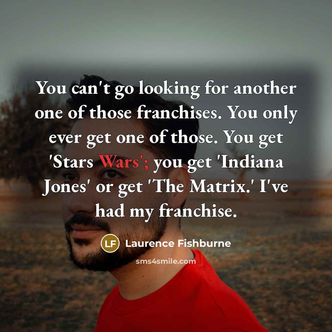“You can't go looking for another one of those franchises. You only ever get one of those. You get 'Stars Wars'; you get 'Indiana Jones' or get 'The Matrix.' I've had my franchise.” quote by Laurence Fishburne