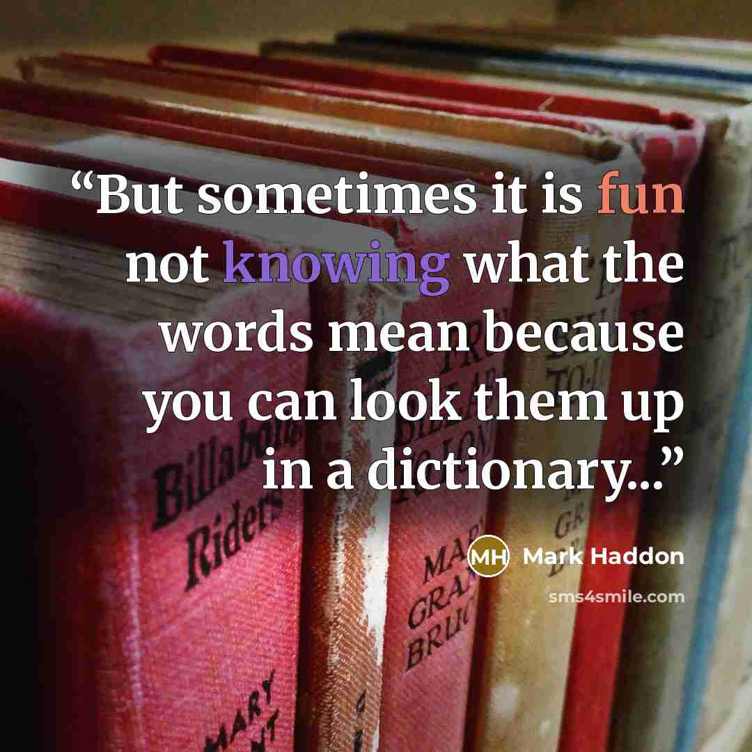“But sometimes it is fun not knowing what the words mean because you can look them up in a dictionary...” quote by Mark Haddon