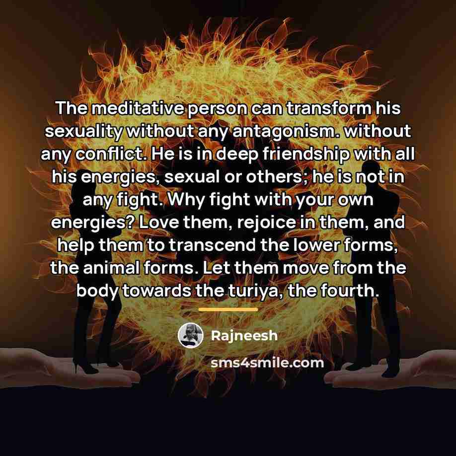 “The meditative person can transform his sexuality without any antagonism.…” quote by Rajneesh