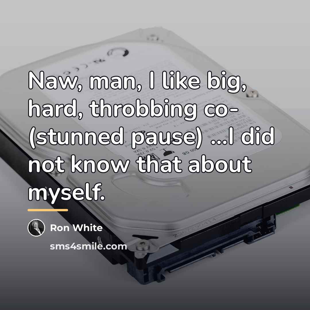 “Naw, man, I like big, hard, throbbing co- (stunned pause)…” quote by Ron White