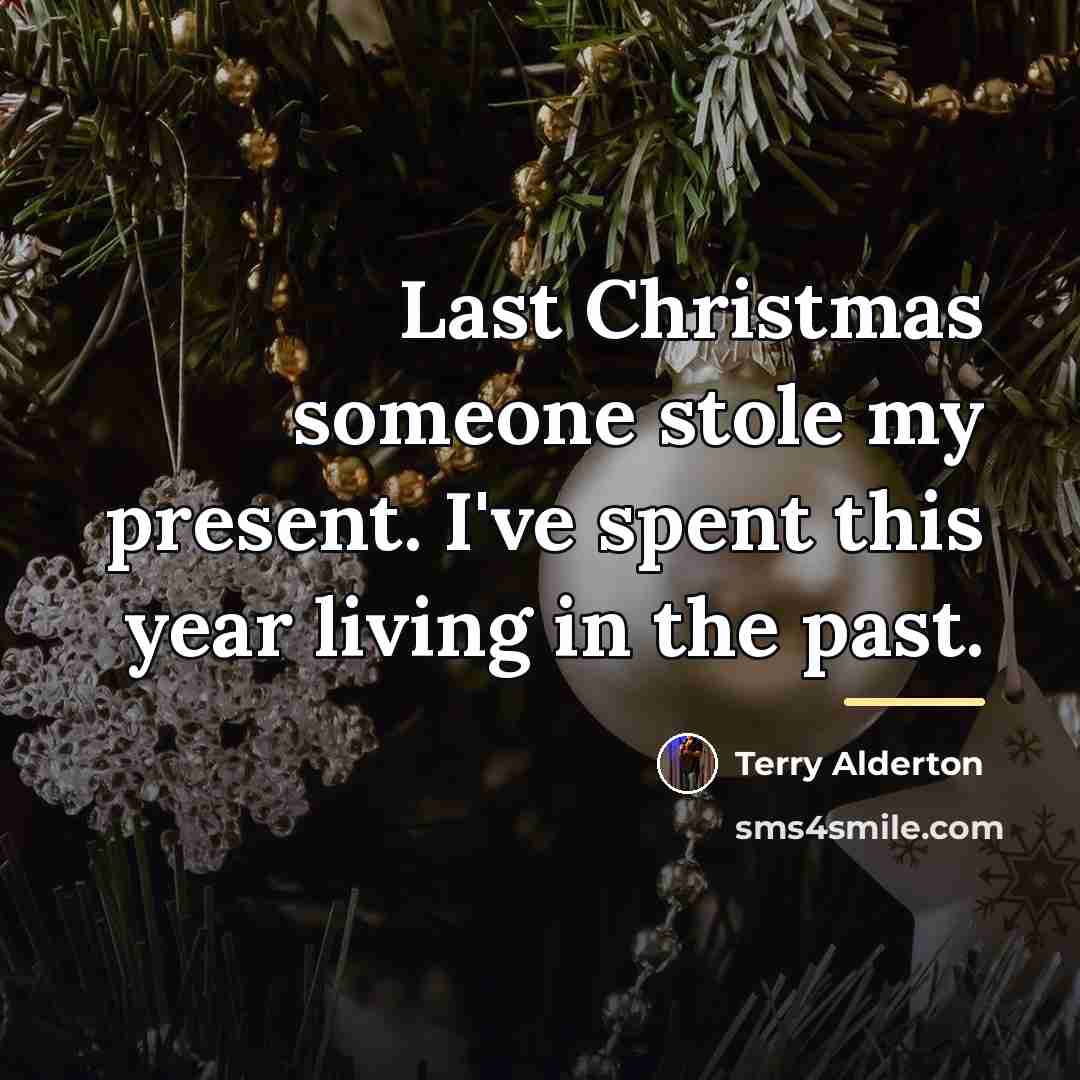 “Last Christmas someone stole my present. I've spent this year…” quote by Terry Alderton