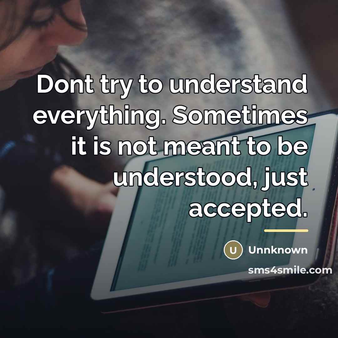“Dont try to understand everything. Sometimes it is not meant…” quote by Unnknown