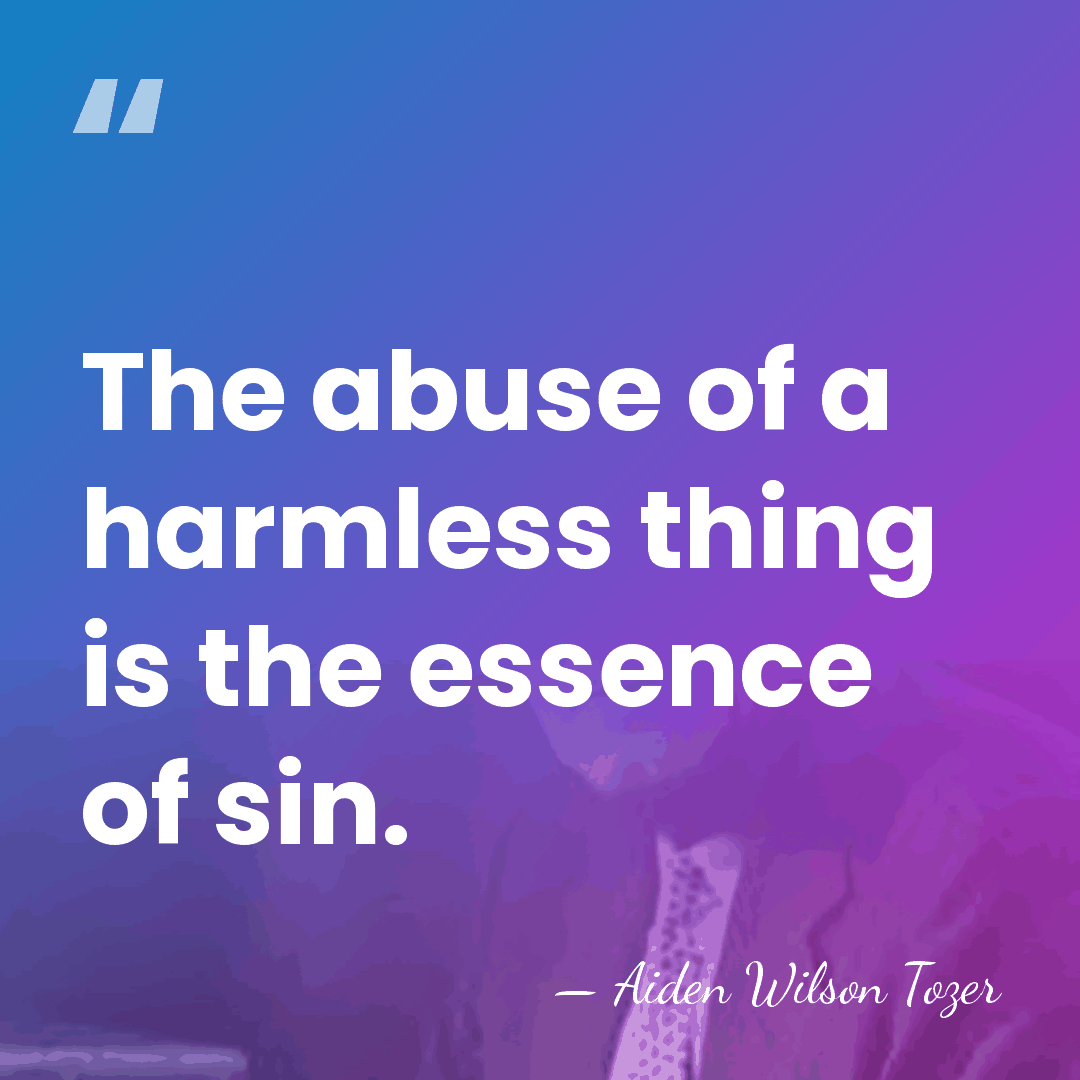 The abuse of a harmless thing is the essence of sin. - Aiden Wilson Tozer