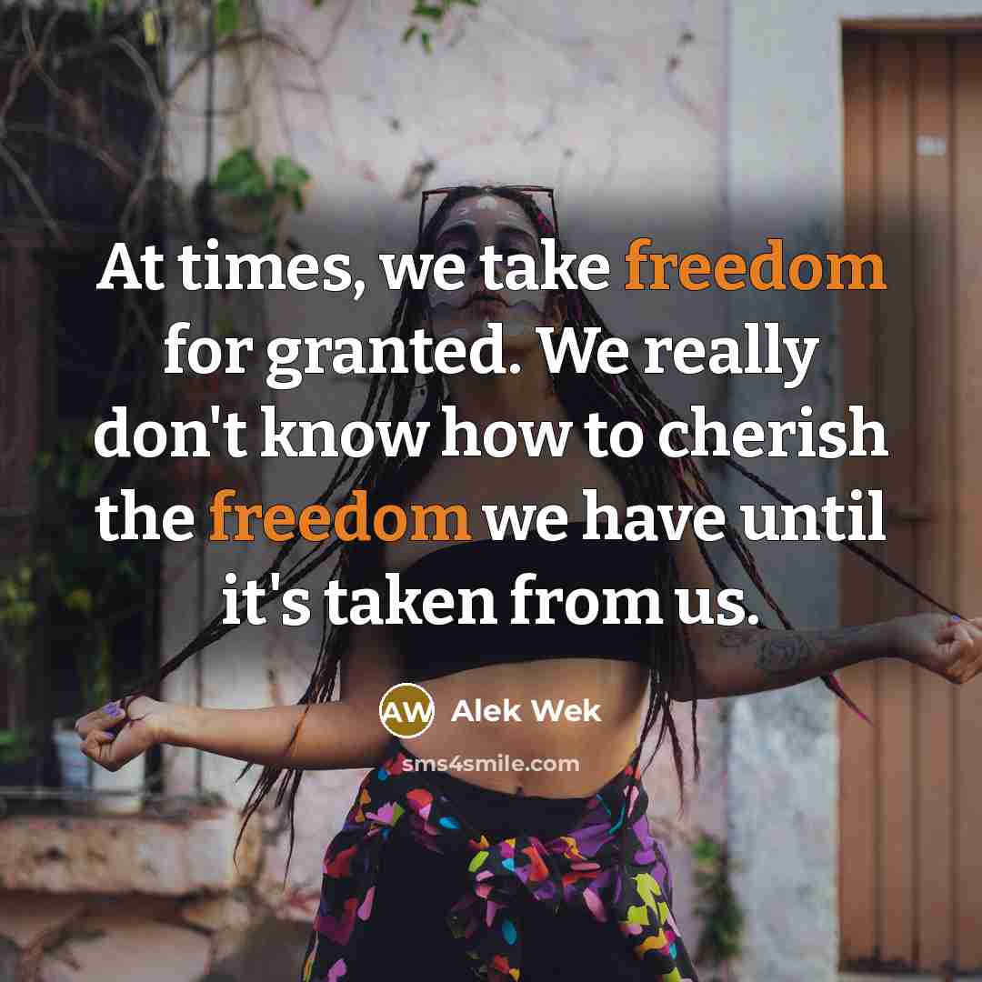 “At times, we take freedom for granted. We really don't…” quote by Alek Wek