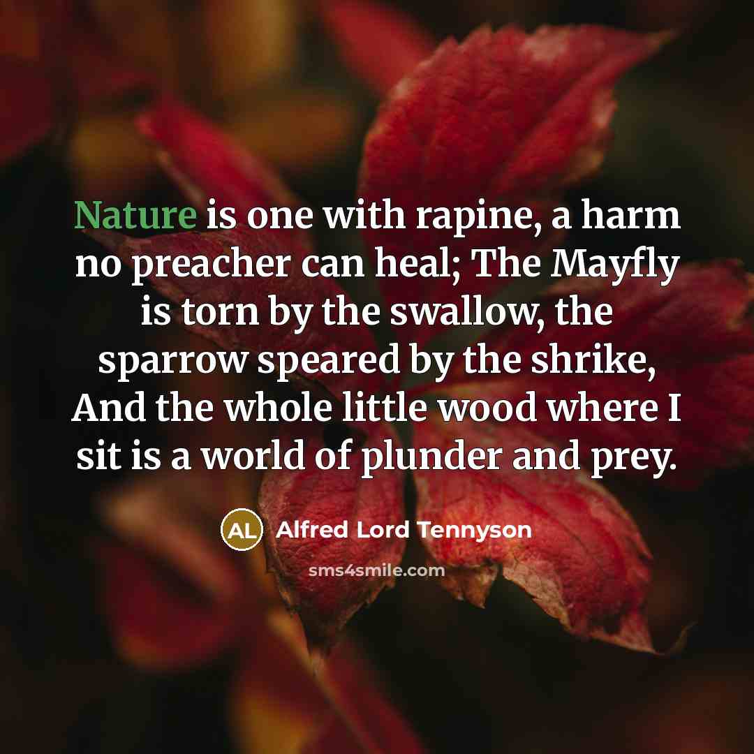 “Nature is one with rapine, a harm no preacher can…” quote by Alfred Lord Tennyson