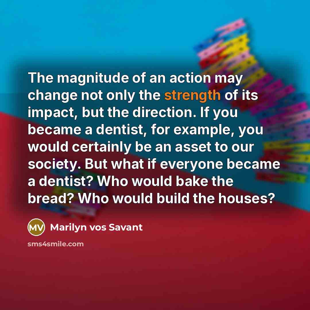 “The magnitude of an action may change not only the…” quote by Marilyn vos Savant
