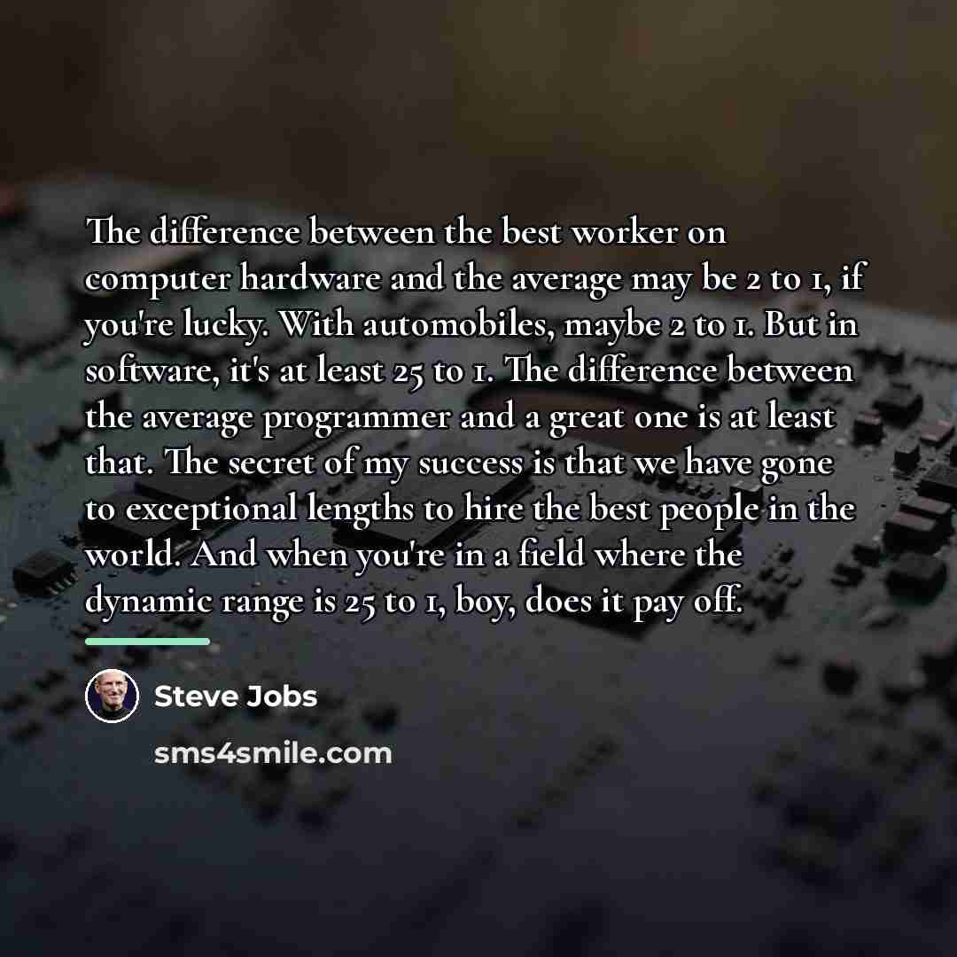 “The difference between the best worker on computer hardware and…” quote by Steve Jobs