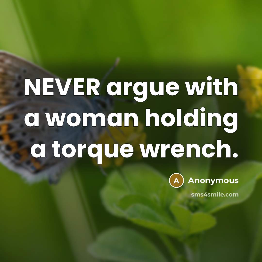 “NEVER argue with a woman holding a torque wrench.…” quote by Anonymous