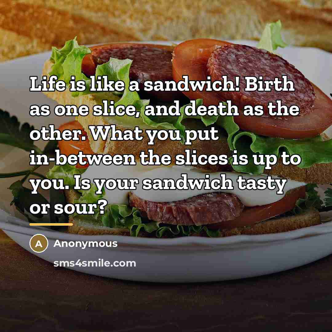 “Life is like a sandwich! Birth as one slice, and…” quote by Anonymous
