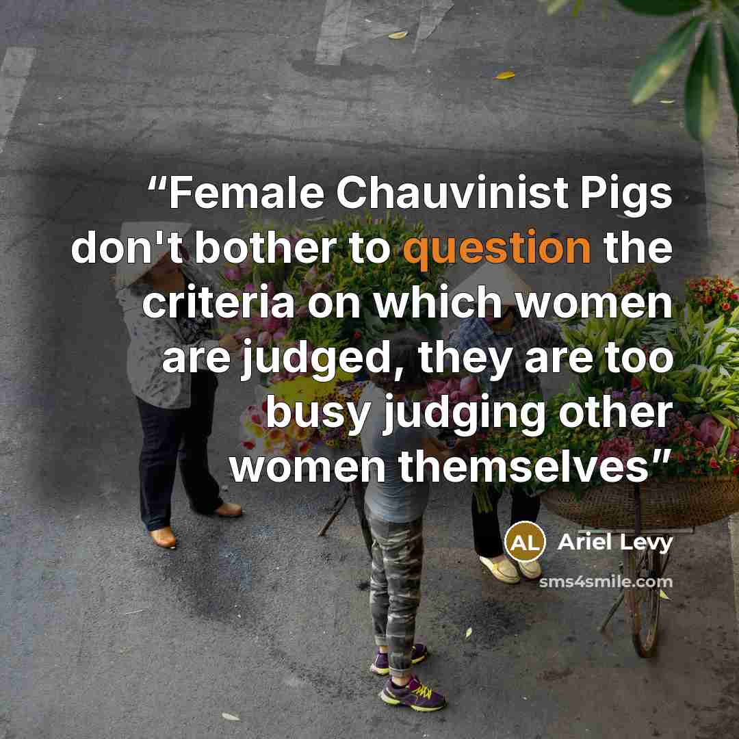 “Female Chauvinist Pigs don't bother to question the criteria on which women are judged, they are too busy judging other women themselves” quote by Ariel Levy