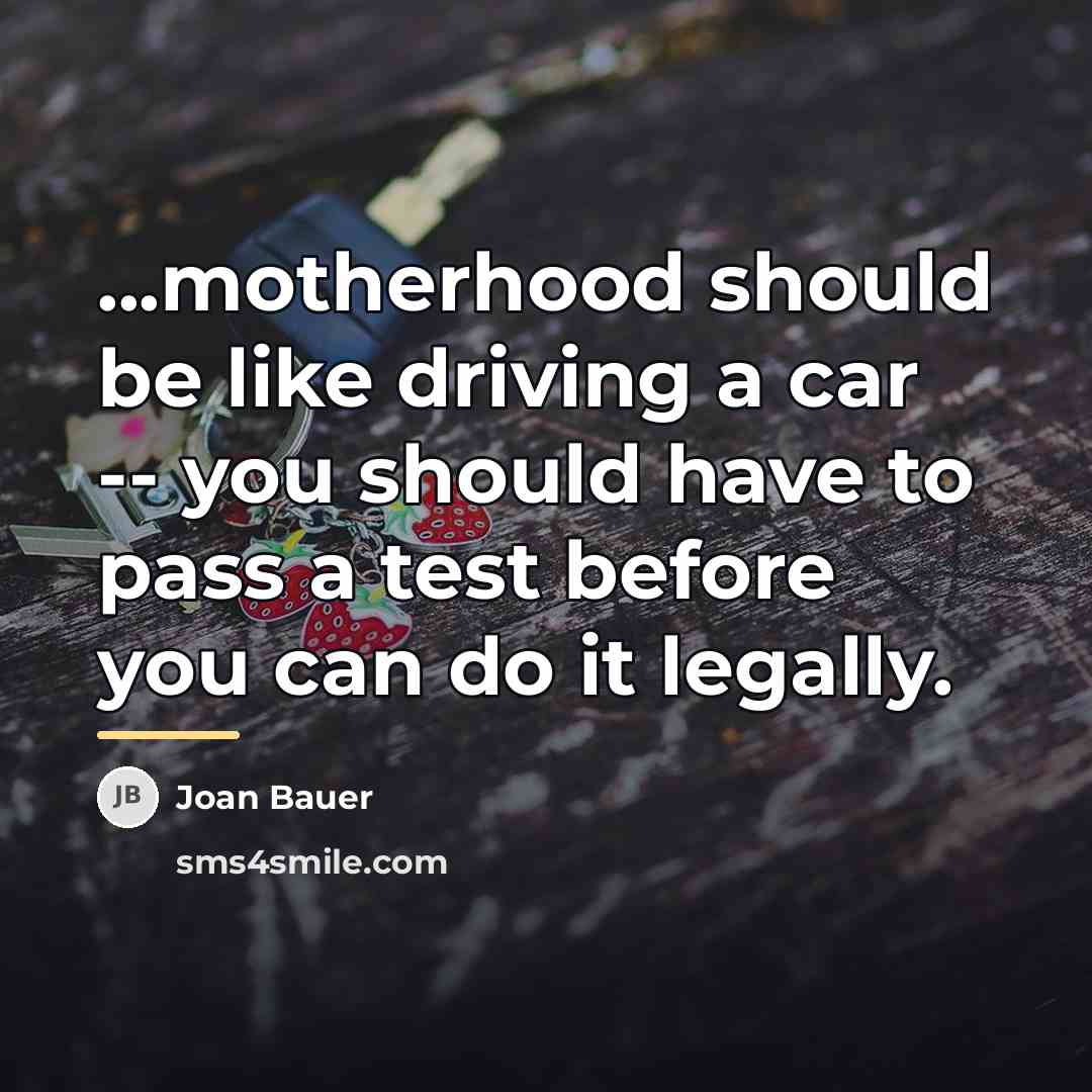 “...motherhood should be like driving a car -- you should…” quote by Joan Bauer