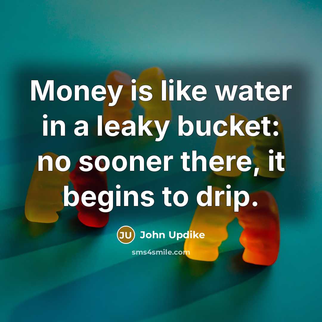 “Money is like water in a leaky bucket: no sooner…” quote by John Updike