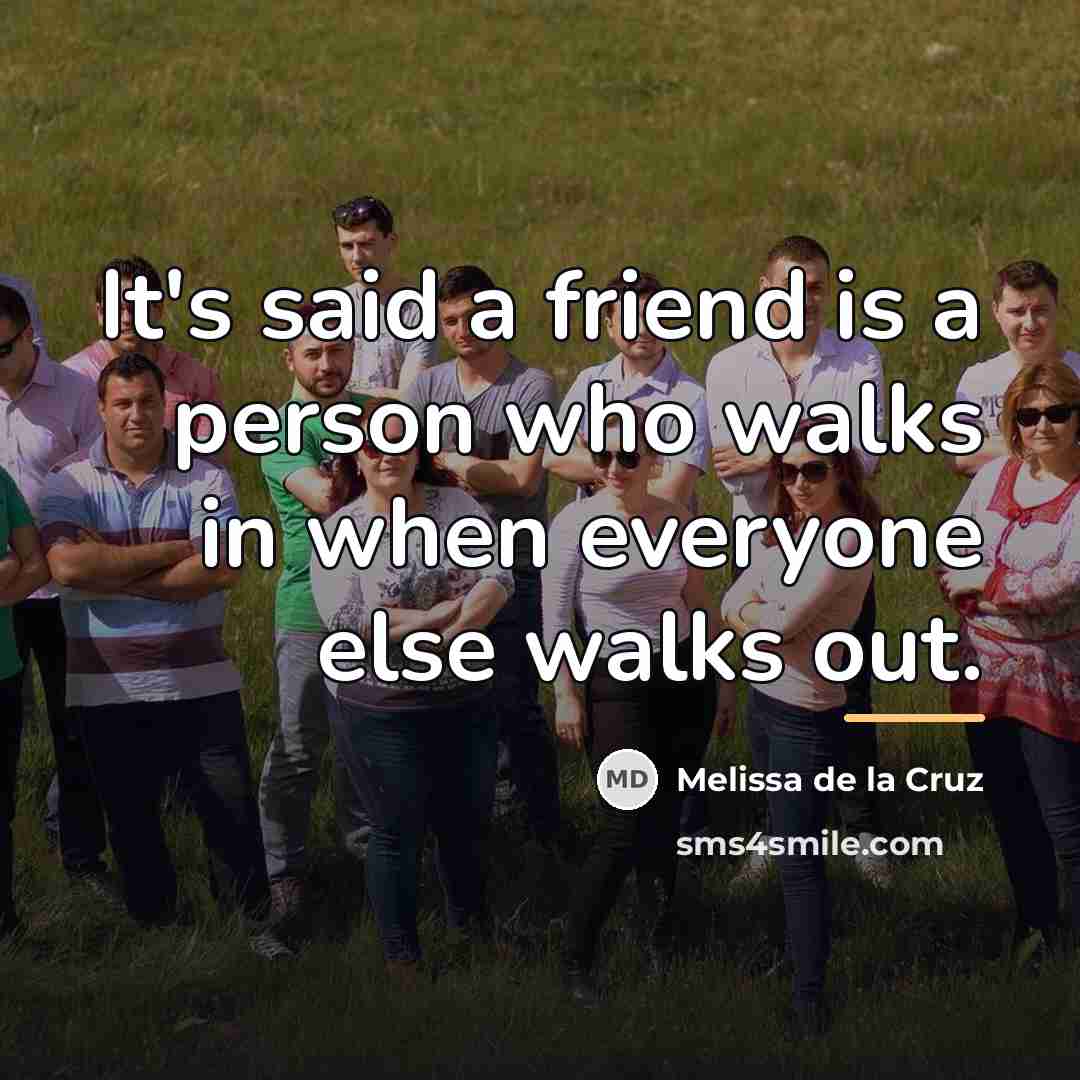 “It's said a friend is a person who walks in…” quote by Melissa de la Cruz