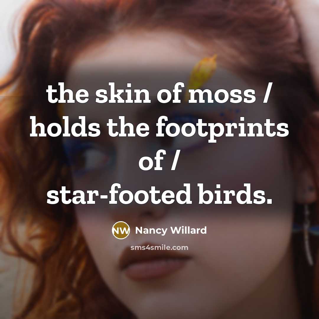 “the skin of moss / holds the footprints of /…” quote by Nancy Willard