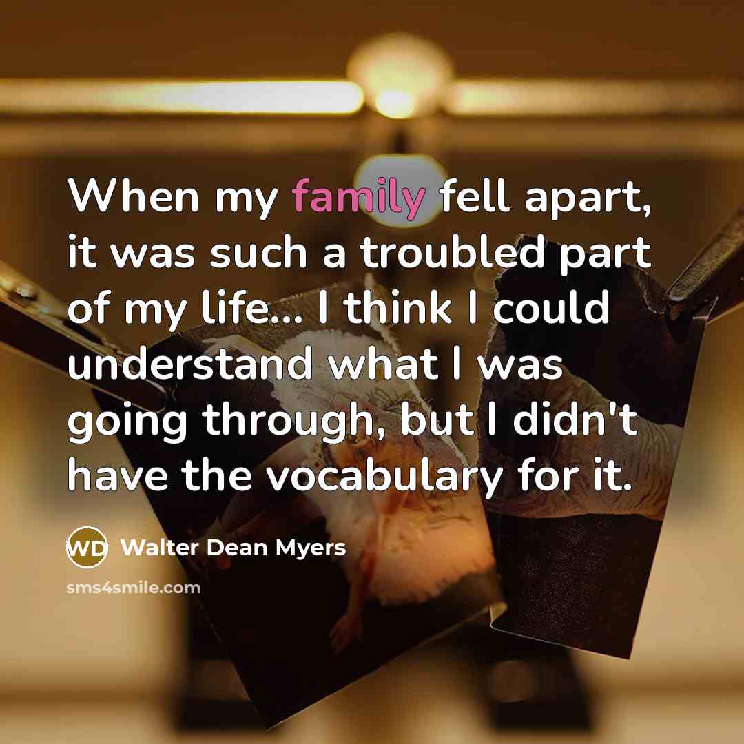 “When my family fell apart, it was such a troubled…” quote by Walter Dean Myers